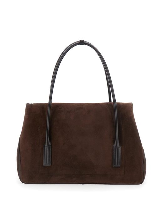 Tom Ford Brown Large Shoulder Bag With Padlock Details On The Front