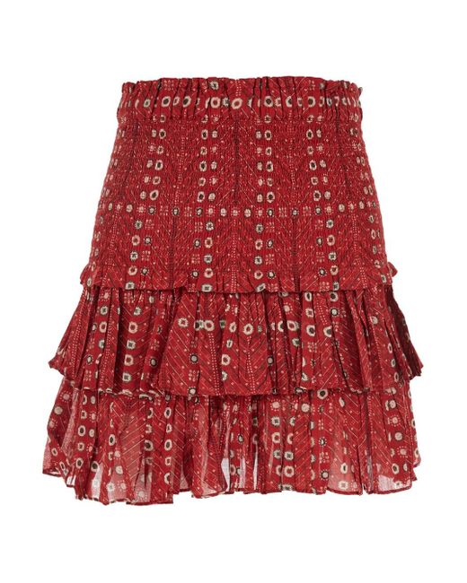 Gonna 'Naomi' A Balze Con Vita Elasticizzata E Stampa Al di Isabel Marant in Red