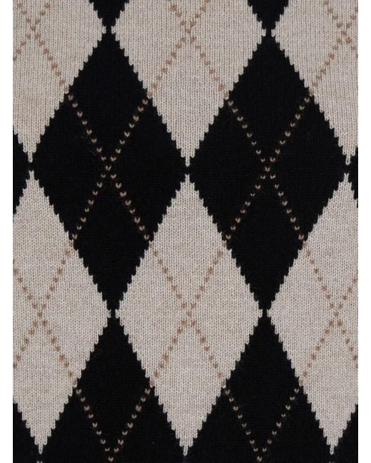 Max Mara Black 'Soprano' Crewneck Sweater With Argyle Motif