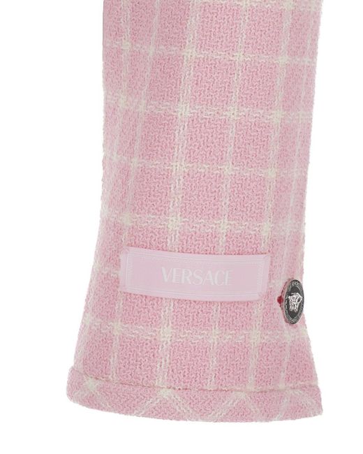 Giacca Crop Tweed Con Bottoni Medusa di Versace in Pink