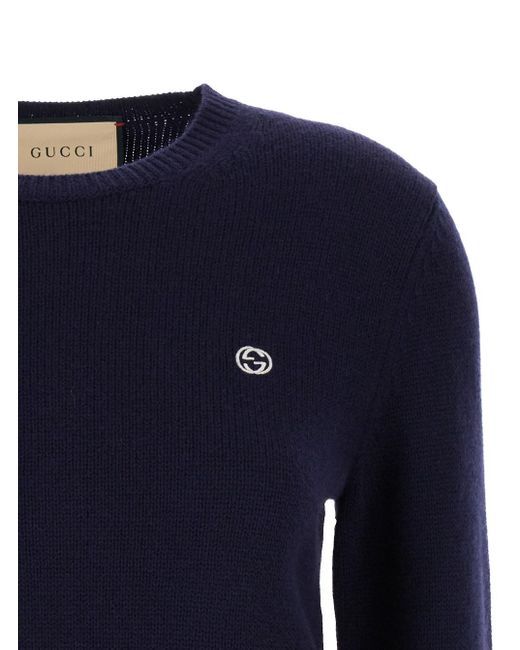 Pullover Girocollo Con Logo Patch di Gucci in Blue