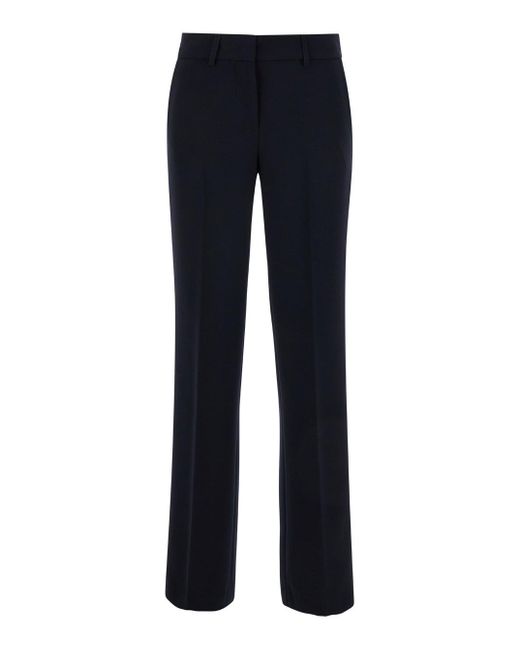 Plain Blue Straight Pants With Belt Loops