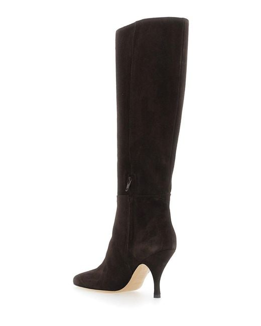 Semicouture Black Lucinda Suede Heeled Boots With High Heel