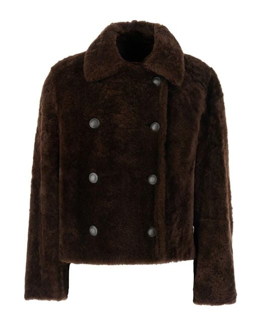 Brunello Cucinelli Black Cropped Double Breasted Shearling