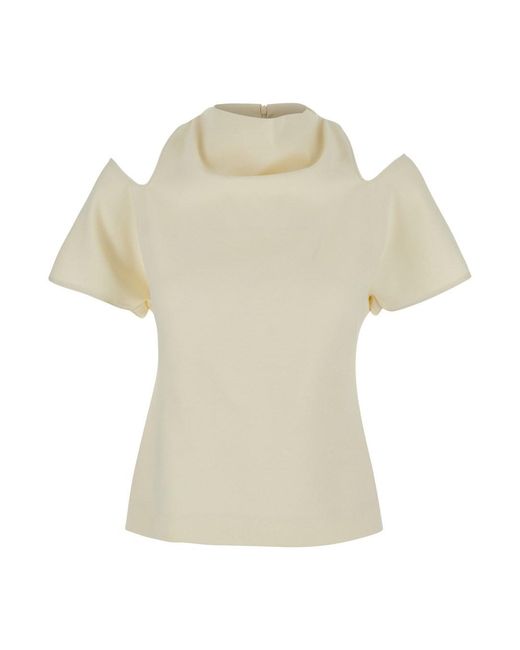 FEDERICA TOSI White Cut Off Sleeves Cady Blouse With Elegant Details