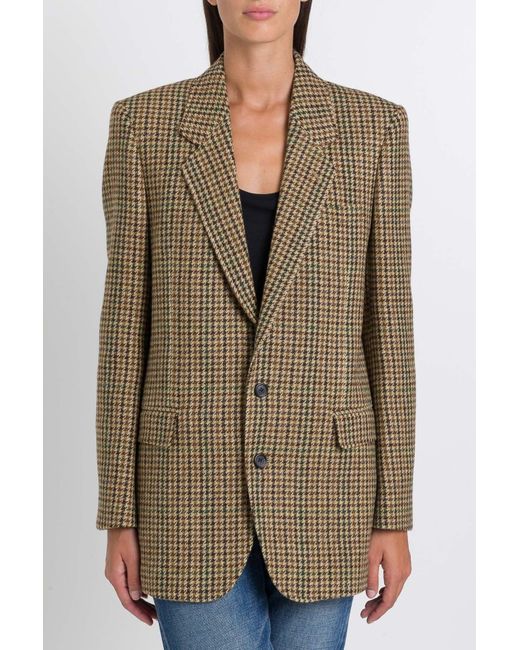 Céline Brown Tournon Jacket In Checked Wool