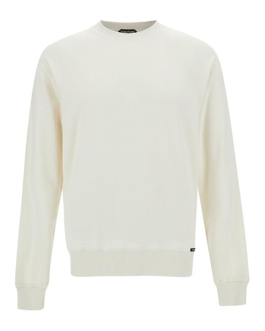Tom Ford White Crewneck Sweatshirt With Logo Patch for men