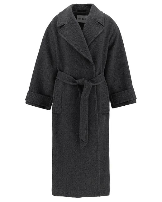 IVY & OAK Black 'claudia' Oversized Coat With Matching Belt In Wool Blend