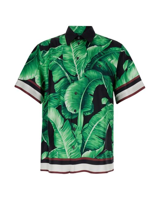 Dolce & Gabbana Green All-Over Leaf Print Shirt for men