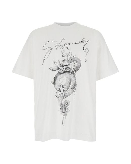 Givenchy White Crewneck T-Shirt With Maxi Logo Print On The Front for men