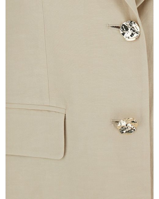 Liu Jo Natural Beige Single-breasted Jacket With Gold Buttons In Linen Blend Woman