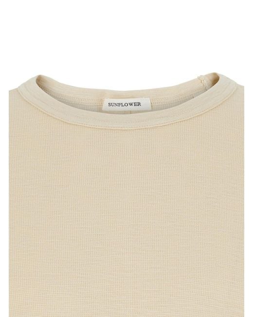 sunflower White Crew Neck T-Shirt With Long Sleeves for men