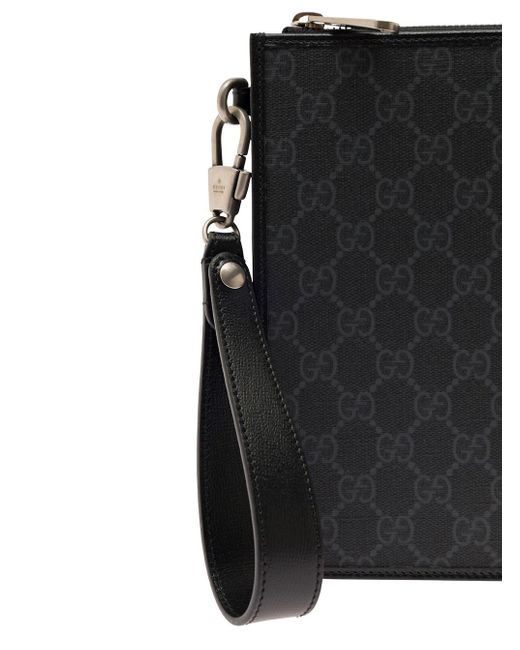 Gucci Black Flat Pouch With Interlocking G In gg Supreme Canvas for men