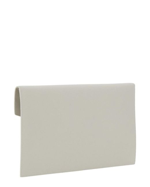 Saint Laurent Gray Clutch With Cassandre Plaque On The Front And Enve