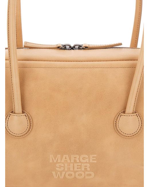 MARGE SHERWOOD Natural 'Soft Boston' Small Shoulder Bag With Logo Letteri