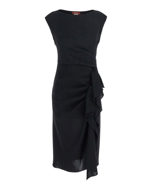 Max Mara Black 'Aia' Dress With Boat Neckline And Draped Detail