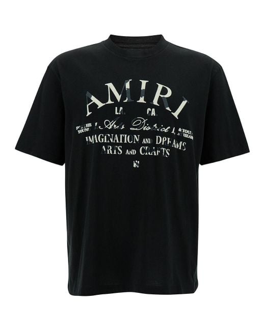 Amiri Black T-shirt With Distressed Arts District Print In Cotton Man for men