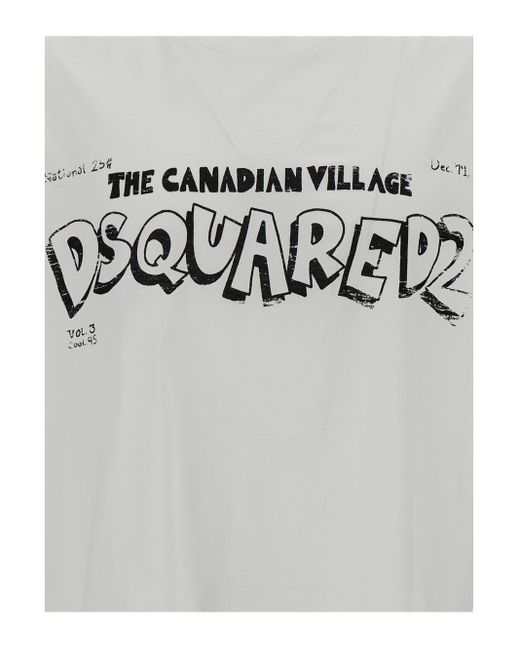 DSquared² Gray Crewneck T-Shirt With Canadian Village Print for men