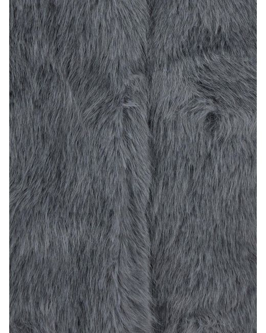 Plain Gray Fur Jacket With High Neck And Concealed Front Closure
