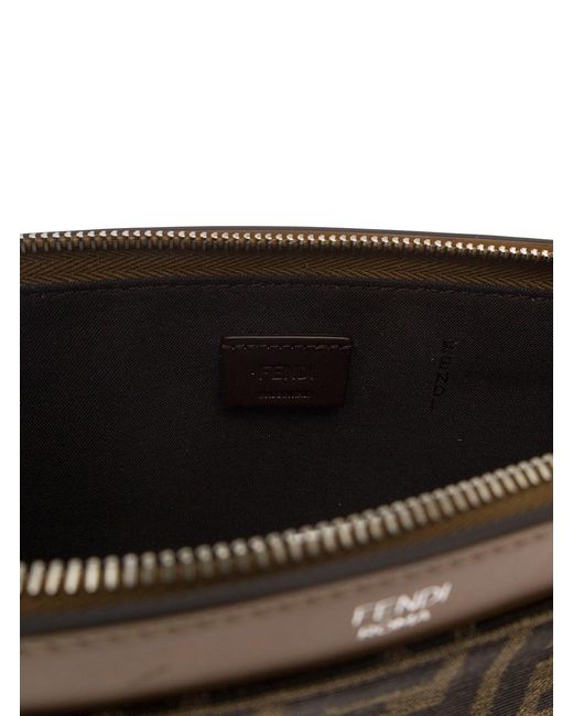 Fendi Brown 'Large Ff' Flat Pouch With Jacquard Motif for men