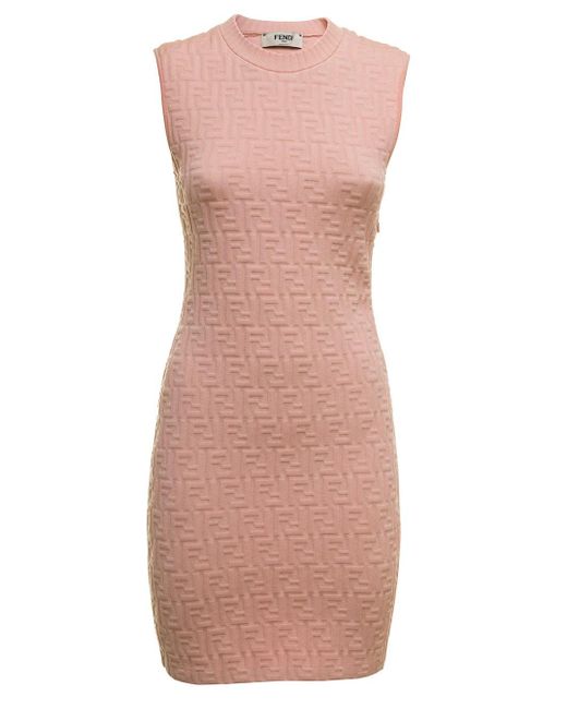 Fendi Pink Ff Woman's Tight-fit Viscose Dress