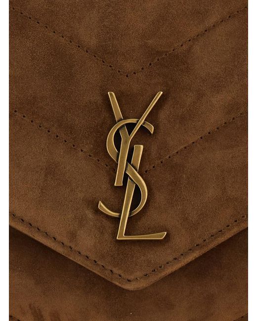 Saint Laurent Brown Ysl Bo Loulou L Strao 7 Suede Satin Calf