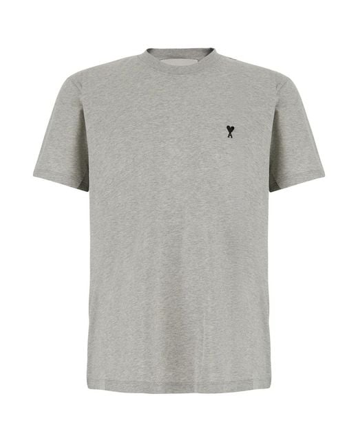 AMI Gray Crew Neck T-Shirt With Adc Embroidery On The Front for men