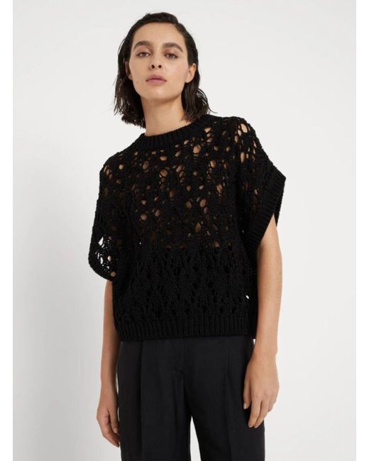 Brunello Cucinelli Black Pullover With Perforated Knitwork