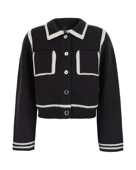 Pinko Black Crop Jacket With Classic Collar And Contrasting Details In