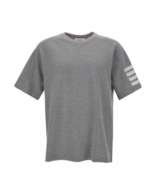 Thom Browne Gray Four-Striped Detail T-Shirt for men
