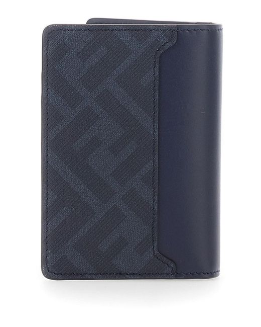 Fendi Blue Card Case With Ff Logo Plaque On Front And Rectangular Design for men