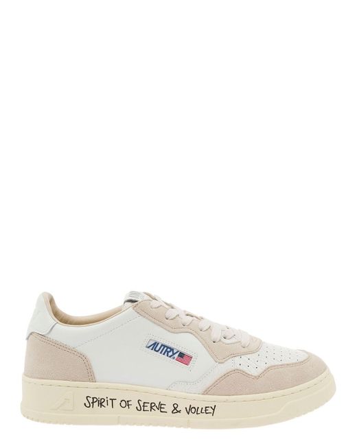 Autry White 'Medalist' Low Top Sneakers With Suede Details for men
