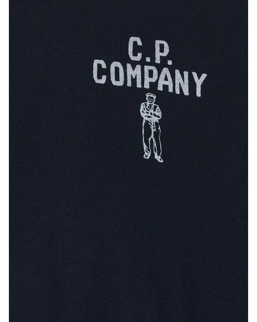 C P Company Blue T-Shirt With Round Neck And Logo Print for men