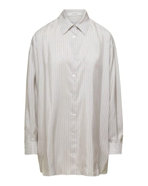 The Row White Striped Maxi Shirt