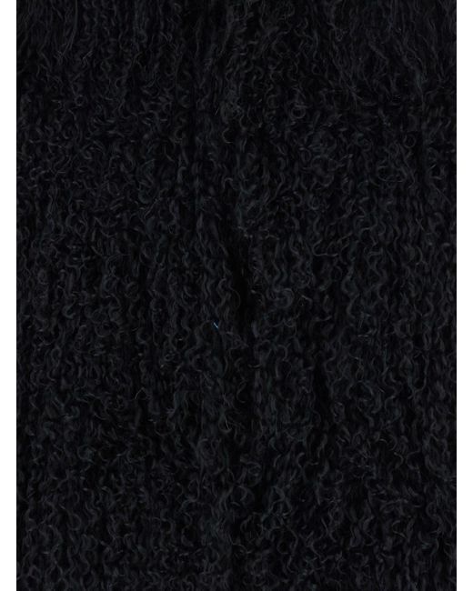 Plain Black Cropped Fur Jacket With Concealed Front Closure