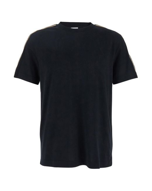 Burberry Black Crewneck T-Shirt With Ekd Tonal Logo Embroidery On The for men
