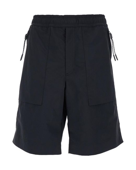 Moncler Blue Bermuda Shorts With Elastic Waist And Logo Patch On The Rear for men
