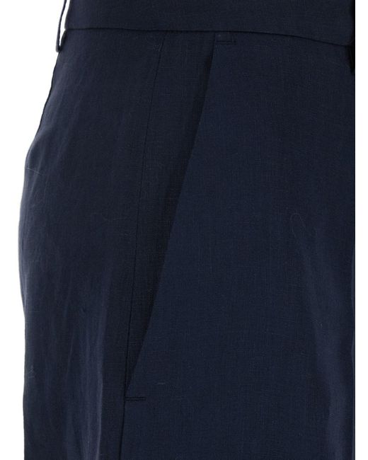 Le Plain Blue Linen Shorts With Belt Loops For