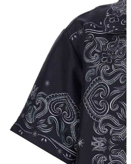 Amiri Blue Silk Shirt With Cuban Collar And All-Over Bandana Print Fo for men