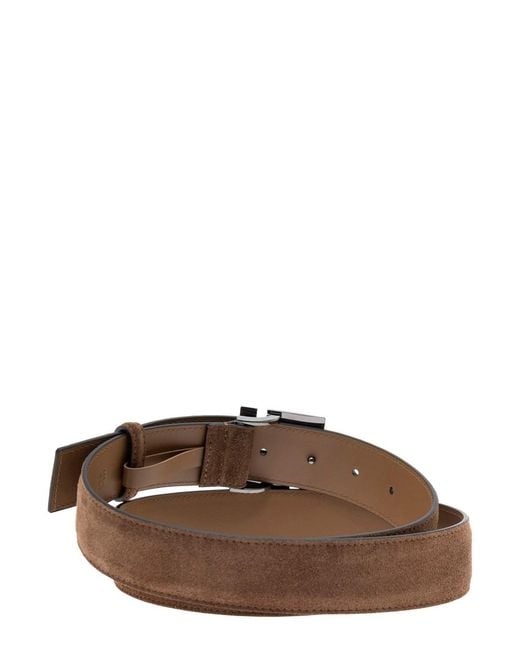 Fendi Brown Belt With Ff Buckle Closure for men