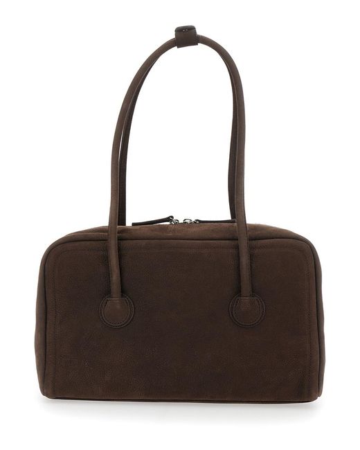 MARGE SHERWOOD Brown Shoulder Bag 'Soft Boston' Small With Logo Lettering On