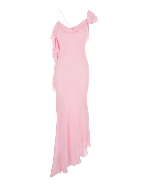 Self-Portrait Pink Long Dress With Ruffles