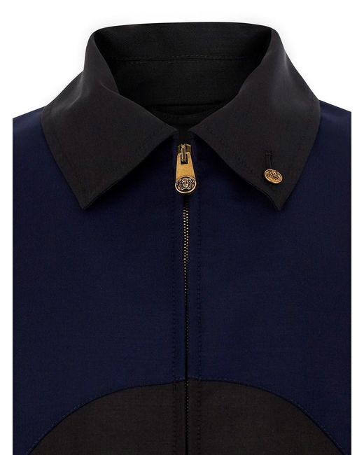 Versace Blue Jacket With Classic Collar And Zip Closure On The Front for men
