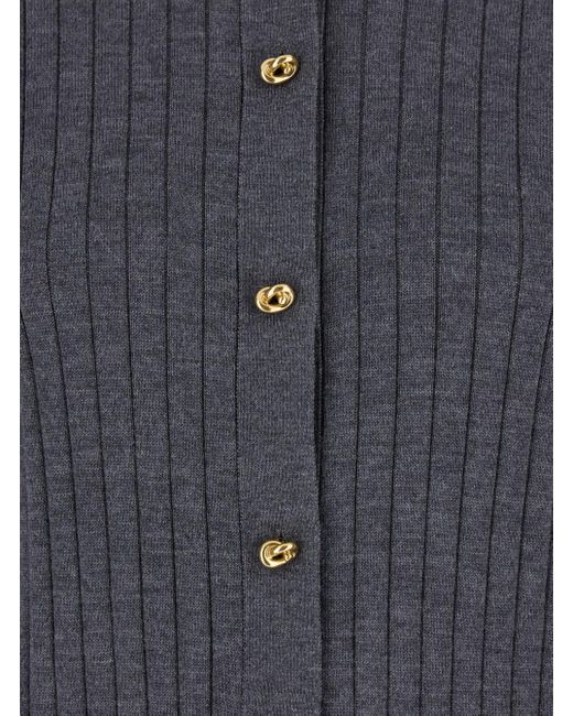 Bottega Veneta Black Crewneck Cardigan With Knot Buttons Closure And Ribbed Knit