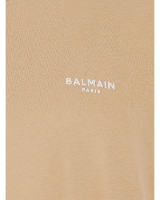 Balmain White T-Shirt With Logo Lettering Embroidery for men