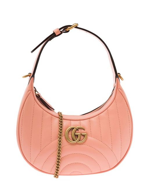 Gucci Pink gg Mamornt Metelassè Mini Hobo Bag In Leather
