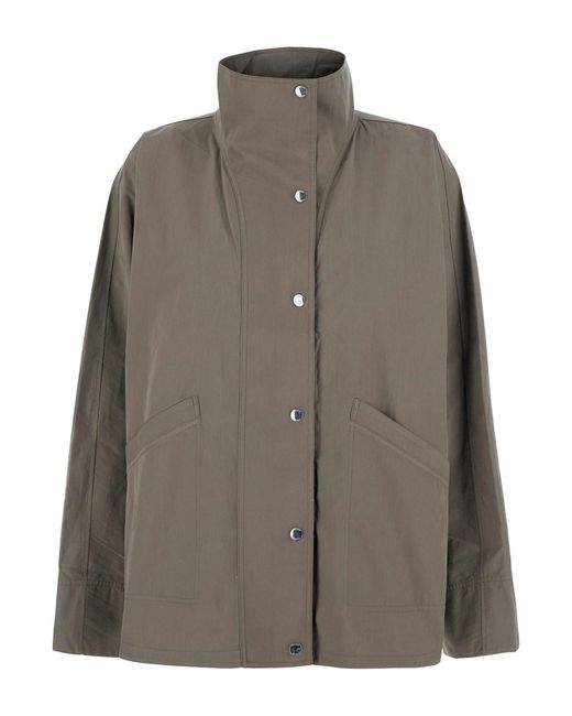 Totême Brown Summer Parachute Jacket With High Collar And Long Sleeves