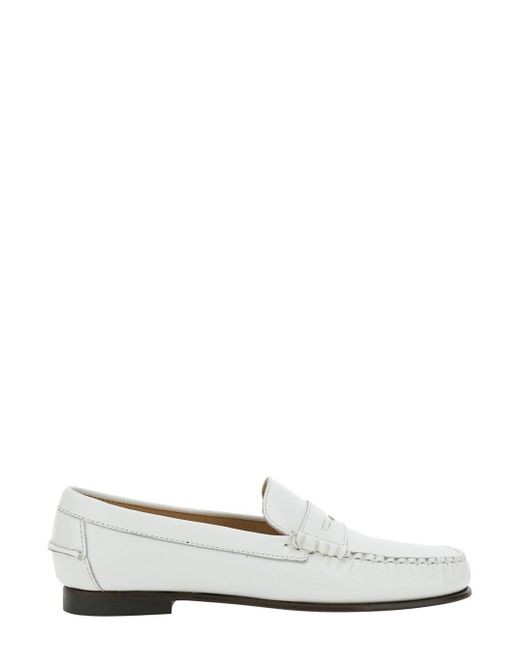 Sebago White 'Danielle Pop' Loafers With Bevelled Toe And Low Stacked