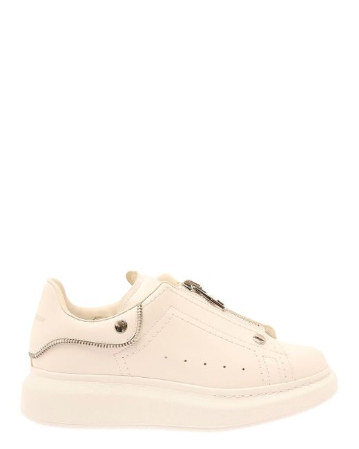 Alexander McQueen Natural White Zip-up Sneakers With Chunky Platform In Smooth Leather