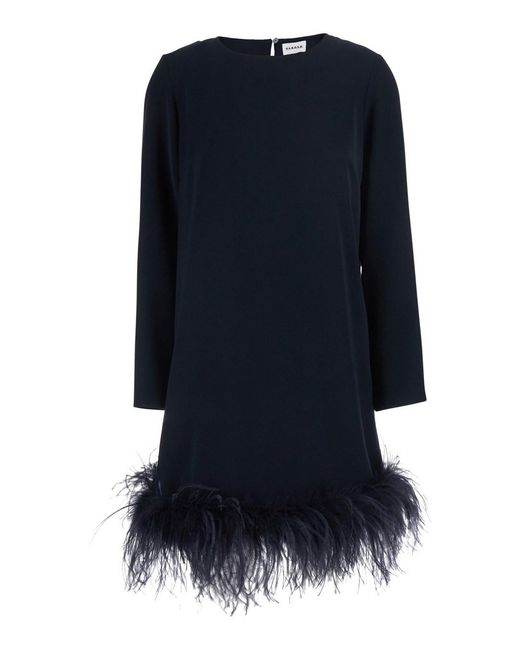 P.A.R.O.S.H. Blue Feathers Dress With Feather Details, Tech Fabric
